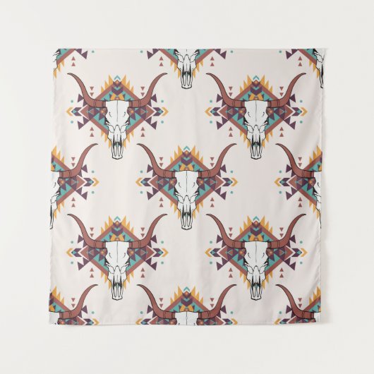Tribal Bull Skull: Boho naadloos Wandkleed (Voorkant)