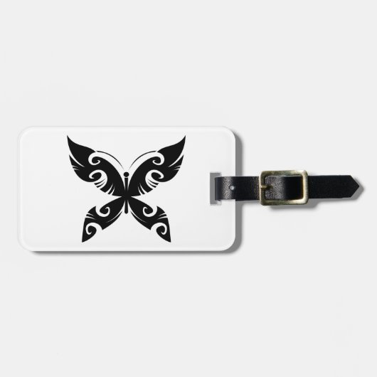Tribal Butterfly Tattoo Bold Black Ink Style Bagagelabel (Voorkant horizontaal)