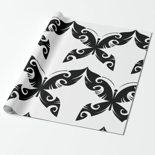 Tribal Butterfly Tattoo Bold Black Ink Style Cadeaupapier (Uitgerold)