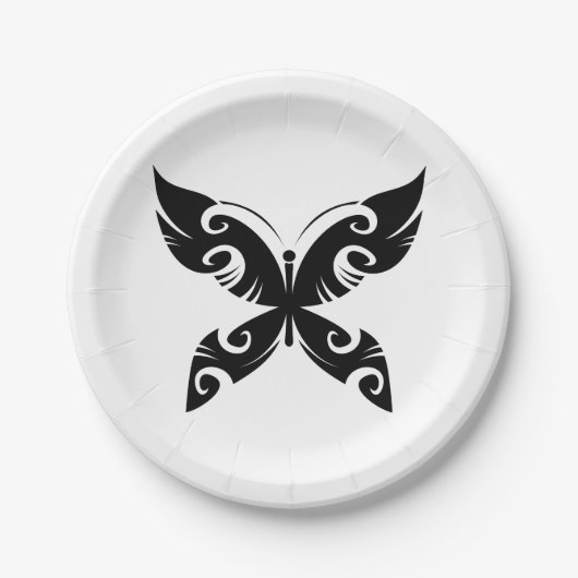 Tribal Butterfly Tattoo Bold Black Ink Style Papieren Bordje (Voorkant)
