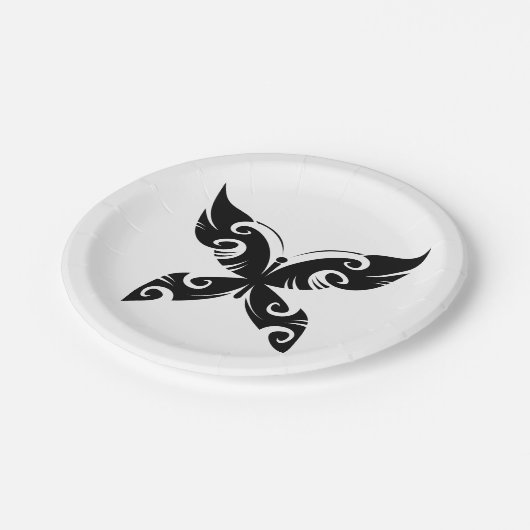 Tribal Butterfly Tattoo Bold Black Ink Style Papieren Bordje (Gekanteld)