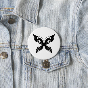 Tribal Butterfly Tattoo Bold Black Ink Style Ronde Button 7,6 Cm