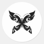 Tribal Butterfly Tattoo Bold Black Ink Style Ronde Sticker (Voorkant)