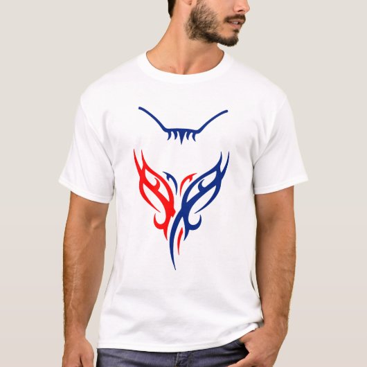 Tribal Cat Design - Red and Blue Abstract T-Shirt (Voorkant)