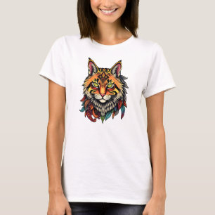 Tribal Cat Hoodie met kleurrijke veren T-shirt