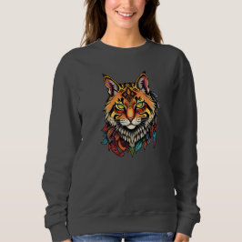  Tribal Cat Hoodie met kleurrijke veren Trui