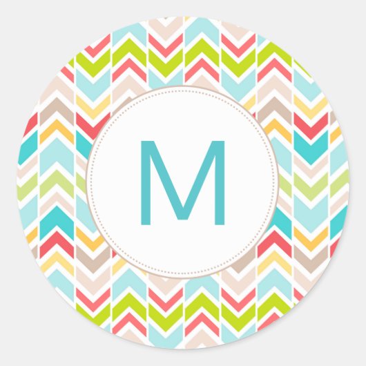Tribal chevron monogram of envelop seal ronde sticker (Voorkant)