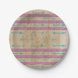 Tribal Chic Paars Stripe Blauwgroen Arrow-Bord Papieren Bordje