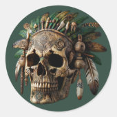 Tribal Clan Skull Ronde Sticker (Voorkant)