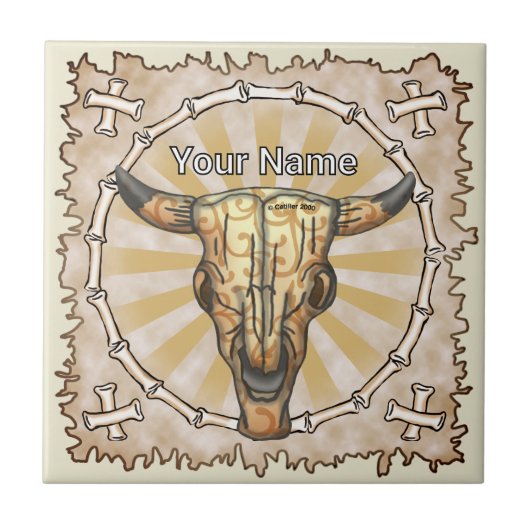 Tribal Cow Skull Tegeltje (Voorkant)