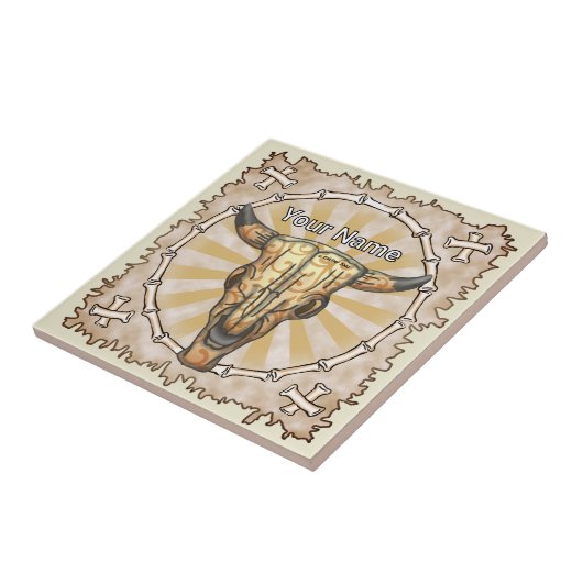 Tribal Cow Skull Tegeltje (Zijkant)