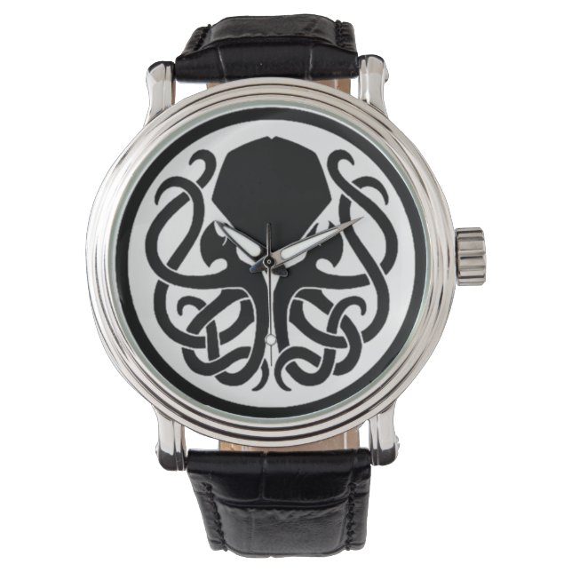 Tribal Cthulhu zwart  leder Horloge (Voorkant)