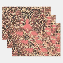 Tribal Cute Tabby Cat Pink Brown Hippie Mosaic Art