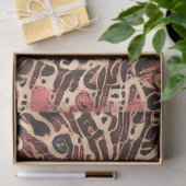 Tribal Cute Tabby Cat Pink Brown Hippie Mosaic Art Tissuepapier (Geschenk)