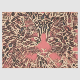 Tribal Cute Tabby Cat Pink Brown Hippie Mosaic Art Tissuepapier