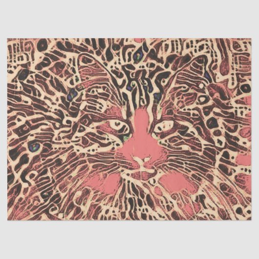 Tribal Cute Tabby Cat Pink Brown Hippie Mosaic Art Tissuepapier (Voorkant)