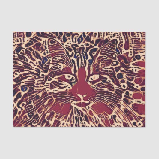 Tribal Cute Tabby Cat Red Brown Hippie Art Tissuepapier (Voorkant)