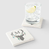 Tribal Deer Head Monogramed Stone Onderzetter (Zijkant)