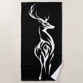 Tribal Deer Silhouette Minimal Black White Design Strandlaken
