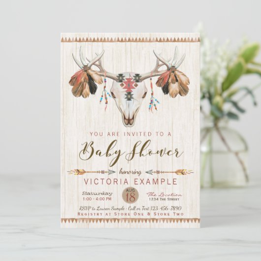 Tribal Deer Skull Baby Shower Uitnodigingen (Staand voorkant)