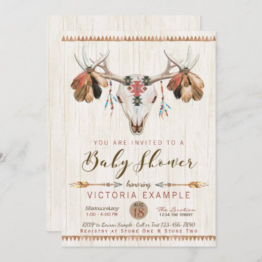 Tribal Deer Skull Baby Shower Uitnodigingen (Voorkant / Achterkant)