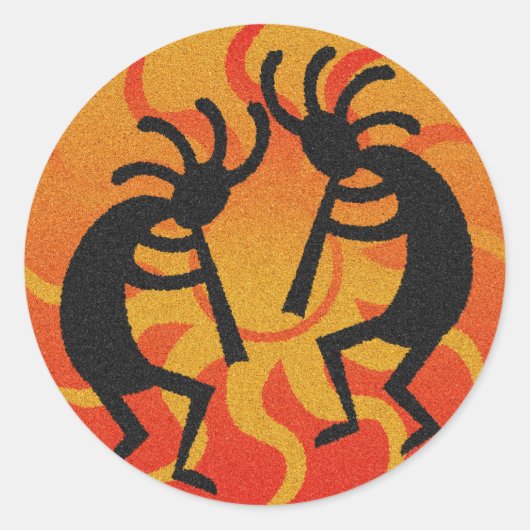 Tribal Desert Sun Zuidwest Kokopelli Ronde Sticker (Voorkant)