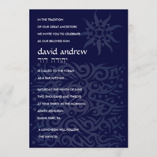 TRIBAL DESIGN Bar Bat Mitzvah Invitation Blue Kaart