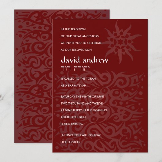 TRIBAL DESIGN Bar Bat Mitzvah Invitation Chocolade Kaart (Voorkant / Achterkant)