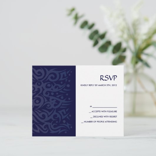 TRIBAL DESIGN Bar Bat Mitzvah Reply Card Blue RSVP Kaartje (Staand voorkant)