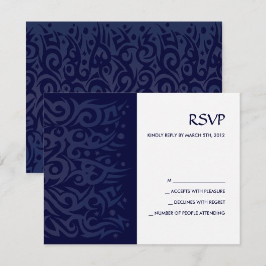 TRIBAL DESIGN Bar Bat Mitzvah Reply Card Blue RSVP Kaartje (Voorkant / Achterkant)