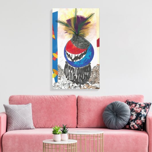 "Tribal Design Blue" Fine Art Canvas Print (Insitu (Woonkamer))