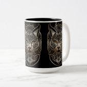 Tribal Design Gold Lynx Tweekleurige Koffiemok (Voorkant rechts)