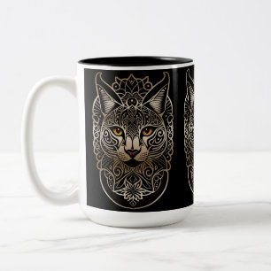 Tribal Design Gold Lynx Tweekleurige Koffiemok