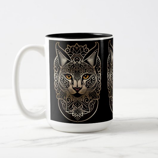 Tribal Design Gold Lynx Tweekleurige Koffiemok (Links)