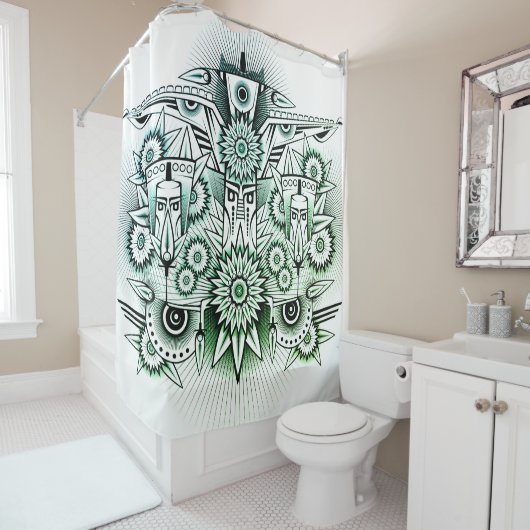 Tribal Design Groene Tint Douchegordijn (In situ)