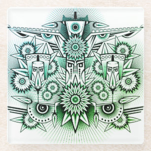 Tribal Design Groene Tint Glazen Onderzetter