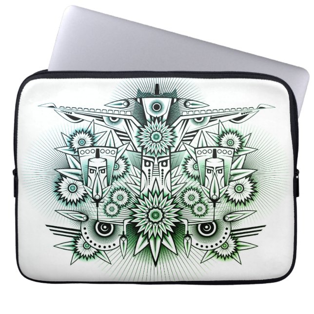 Tribal Design Groene Tint Laptop Sleeve (Voorkant)