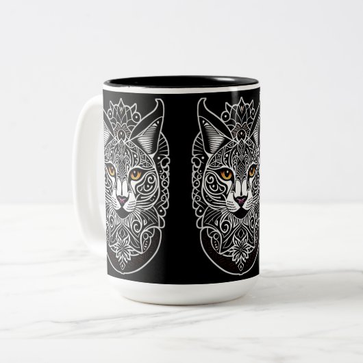 Tribal Design Lynx Tweekleurige Koffiemok (Voorkant links)