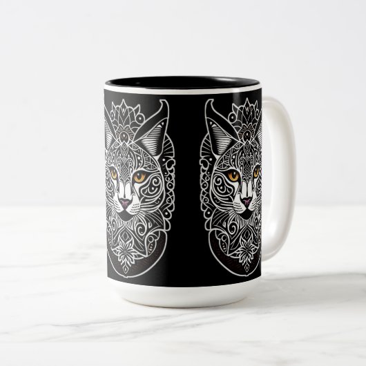 Tribal Design Lynx Tweekleurige Koffiemok (Voorkant rechts)