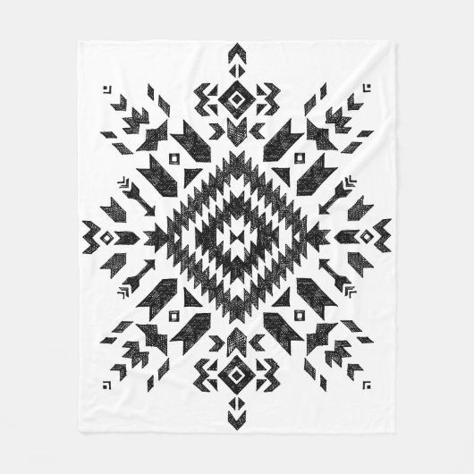 Tribal Design: Zwart Wit Hand-getrokken Fleece Deken (Voorkant)