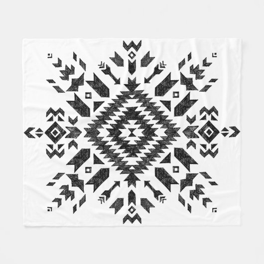 Tribal Design: Zwart Wit Hand-getrokken Fleece Deken (Voorkant (Horizontaal))