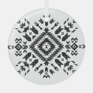 Tribal Design: Zwart Wit Hand-getrokken Glas Ornament