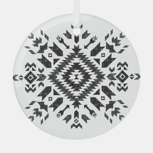 Tribal Design: Zwart Wit Hand-getrokken Glas Ornament (Voorkant)