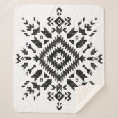 Tribal Design: Zwart Wit Hand-getrokken Sherpa Deken (Voorkant)