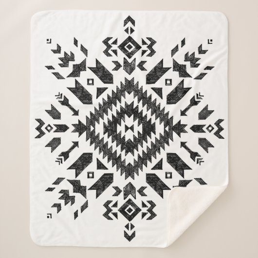 Tribal Design: Zwart Wit Hand-getrokken Sherpa Deken (Voorkant)
