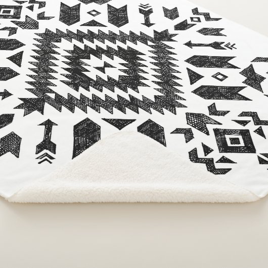 Tribal Design: Zwart Wit Hand-getrokken Sherpa Deken (3/4)