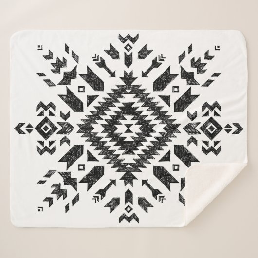 Tribal Design: Zwart Wit Hand-getrokken Sherpa Deken (Voorkant (horizontaal))