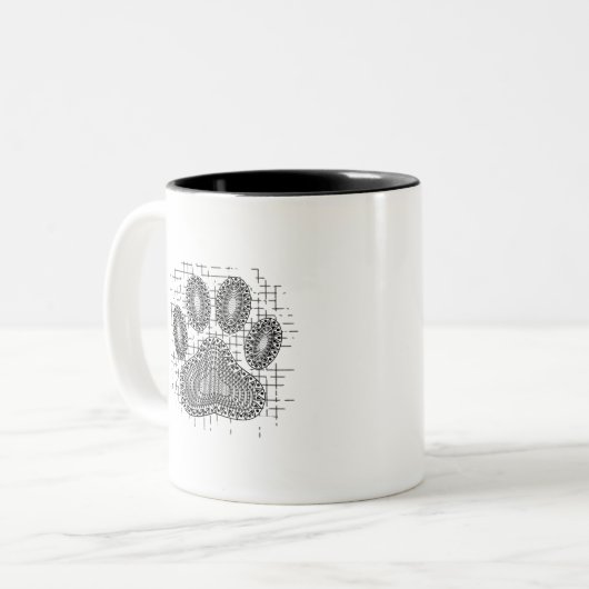 Tribal Dog Pw Druk op vervormde achtergrond Tweekleurige Koffiemok (Voorkant links)