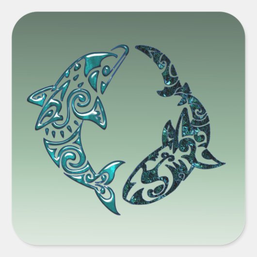 Tribal Dolphin and Shark Tattoo Vierkante Sticker (Voorkant)