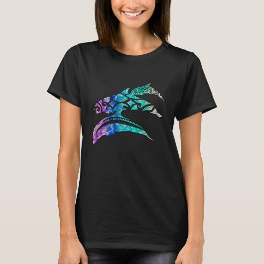 Tribal Dolphin Pod Ocean T-shirt (Voorkant)